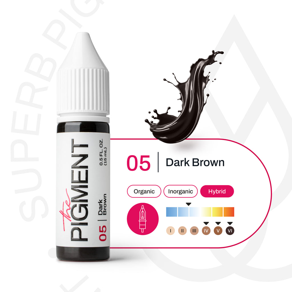 Pigmento PMU cejas The Pigment 05 Dark Brown fórmula híbrida subtono neutro intensidad alta escala de tonos y fototipos profesional