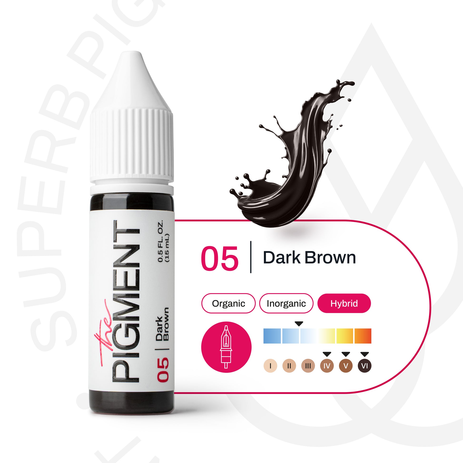 Pigmento PMU cejas The Pigment 05 Dark Brown fórmula híbrida subtono neutro intensidad alta escala de tonos y fototipos profesional