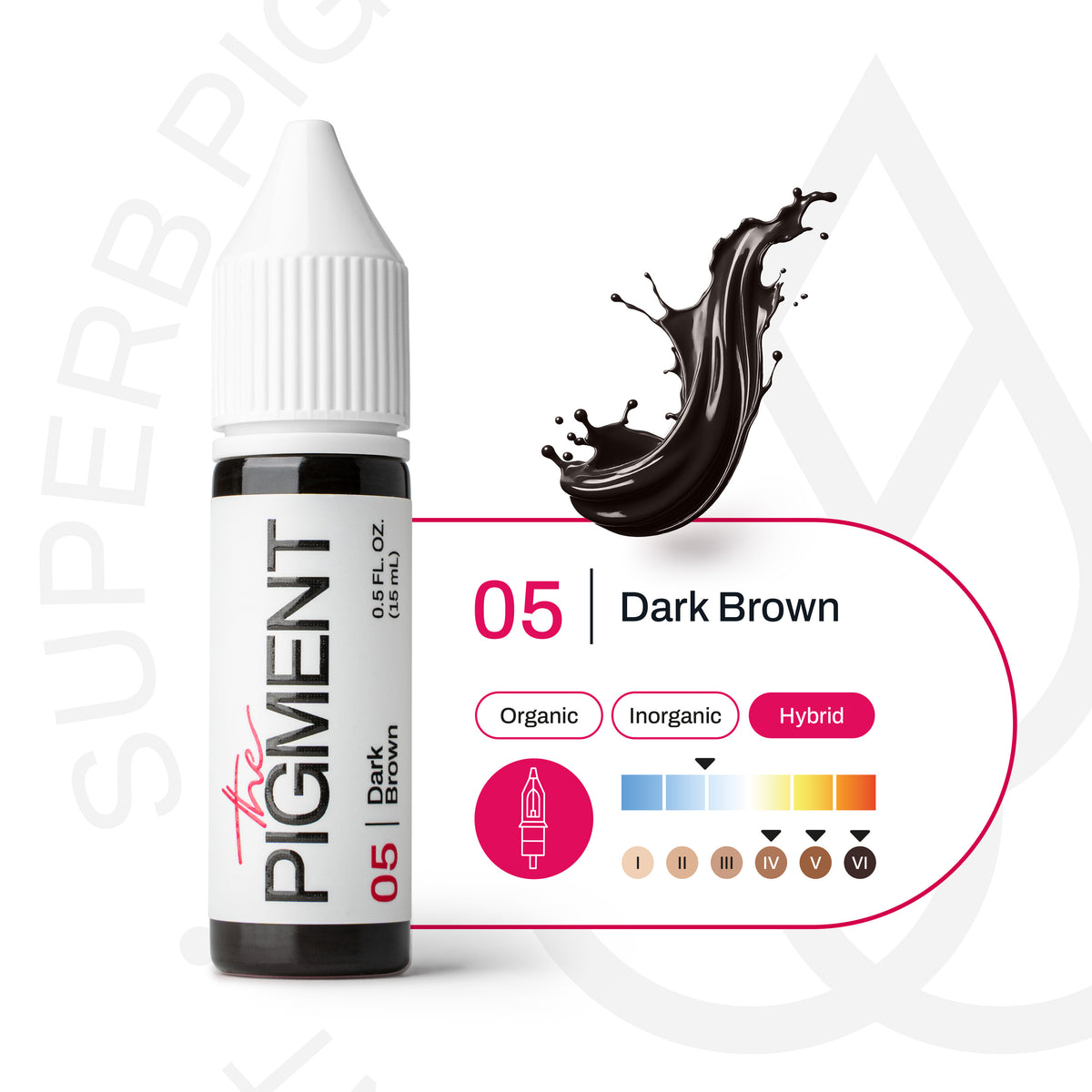 Pigmento PMU cejas The Pigment 05 Dark Brown fórmula híbrida subtono neutro intensidad alta escala de tonos y fototipos profesional