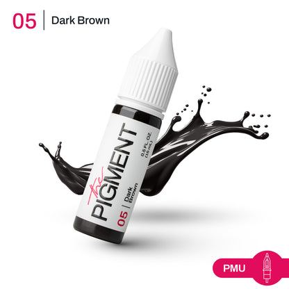 Textura pigmento PMU cejas marrón oscuro profundo Dark Brown efecto intenso alta implantación ideal para técnicas powder y shading