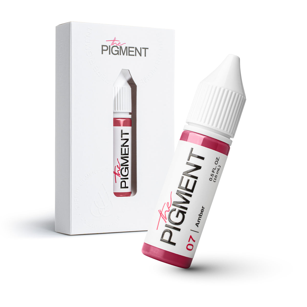 Pigmento PMU profesional The Pigment 07 Amber para labios, tono cálido y luminoso, frasco de 15 ml con packaging original.