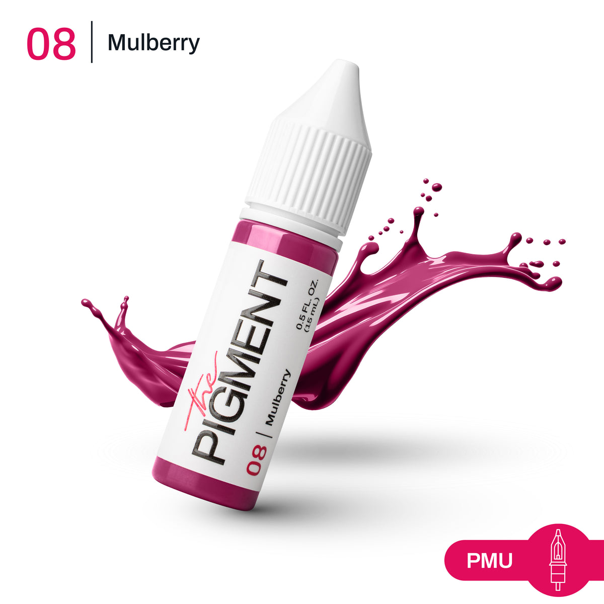 Textura del pigmento PMU 08 Mulberry en tono berry profundo y frío, ideal para lip blush elegantes y construcciones progresivas en labios.