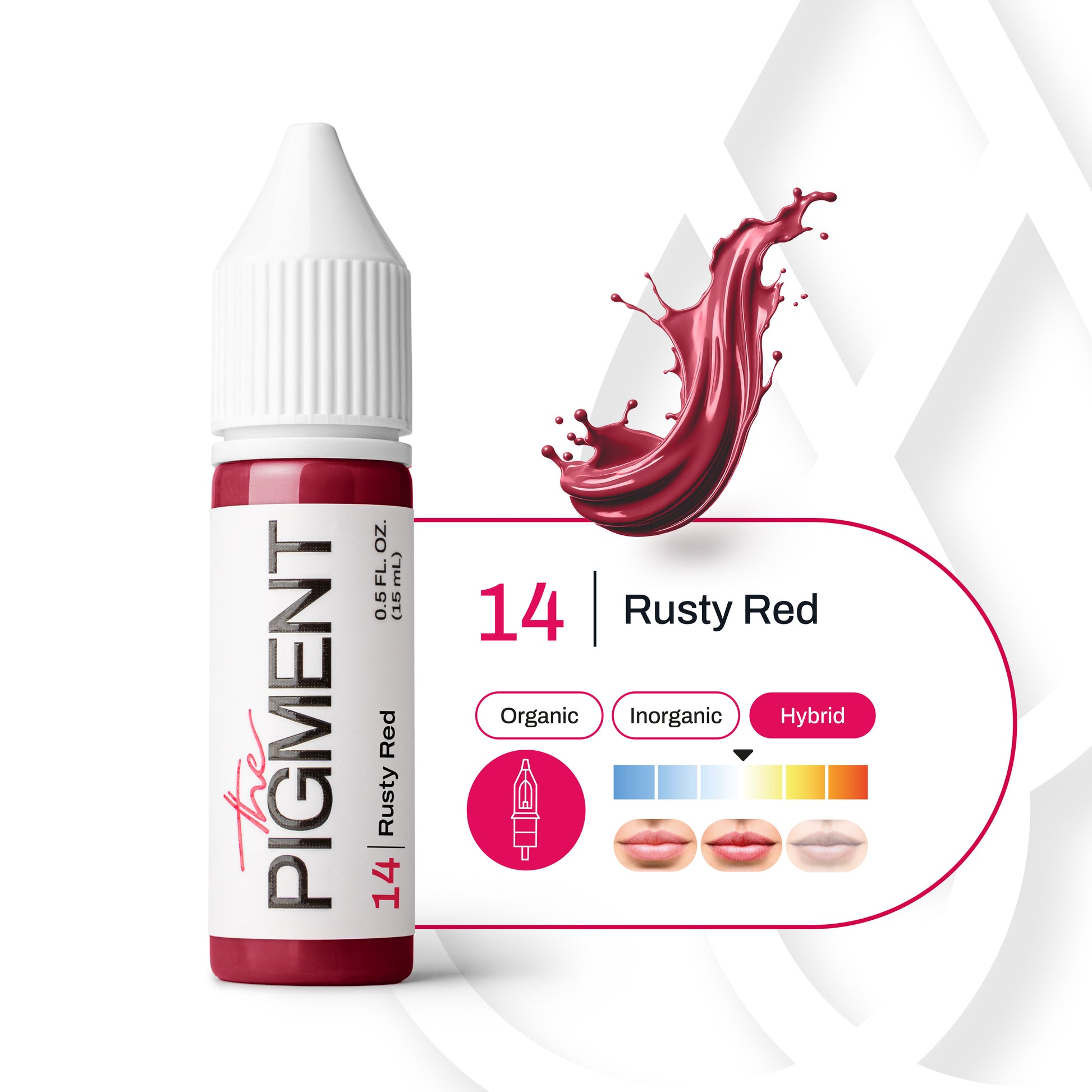 Pigmento PMU labios 14 Rusty Red fórmula híbrida subtono cálido escala de temperatura rojo terracota profesional