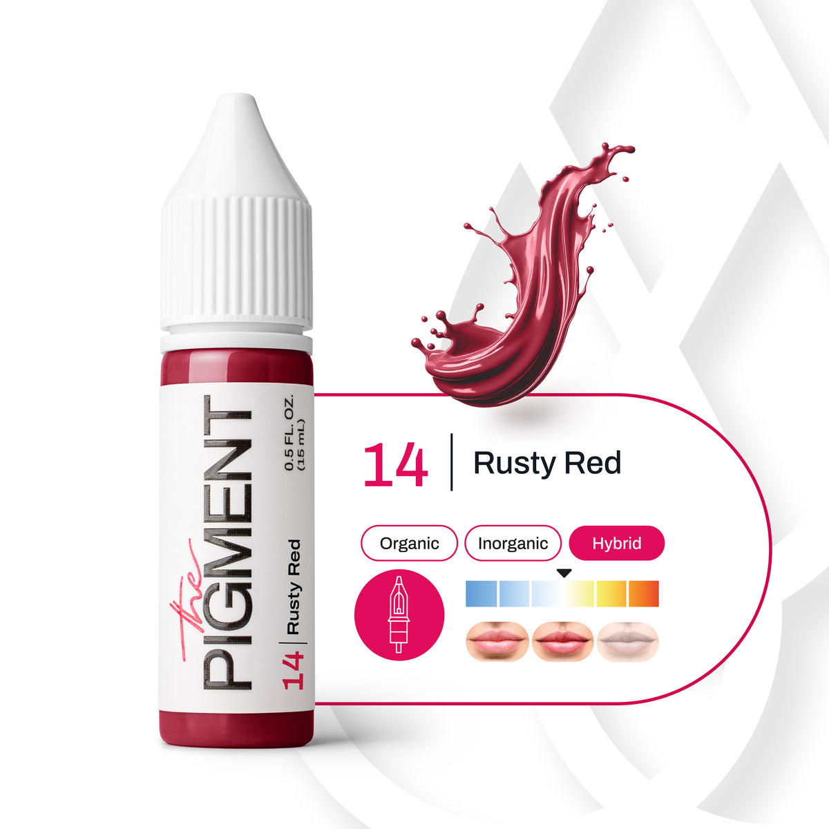 Pigmento PMU labios 14 Rusty Red fórmula híbrida subtono cálido escala de temperatura rojo terracota profesional