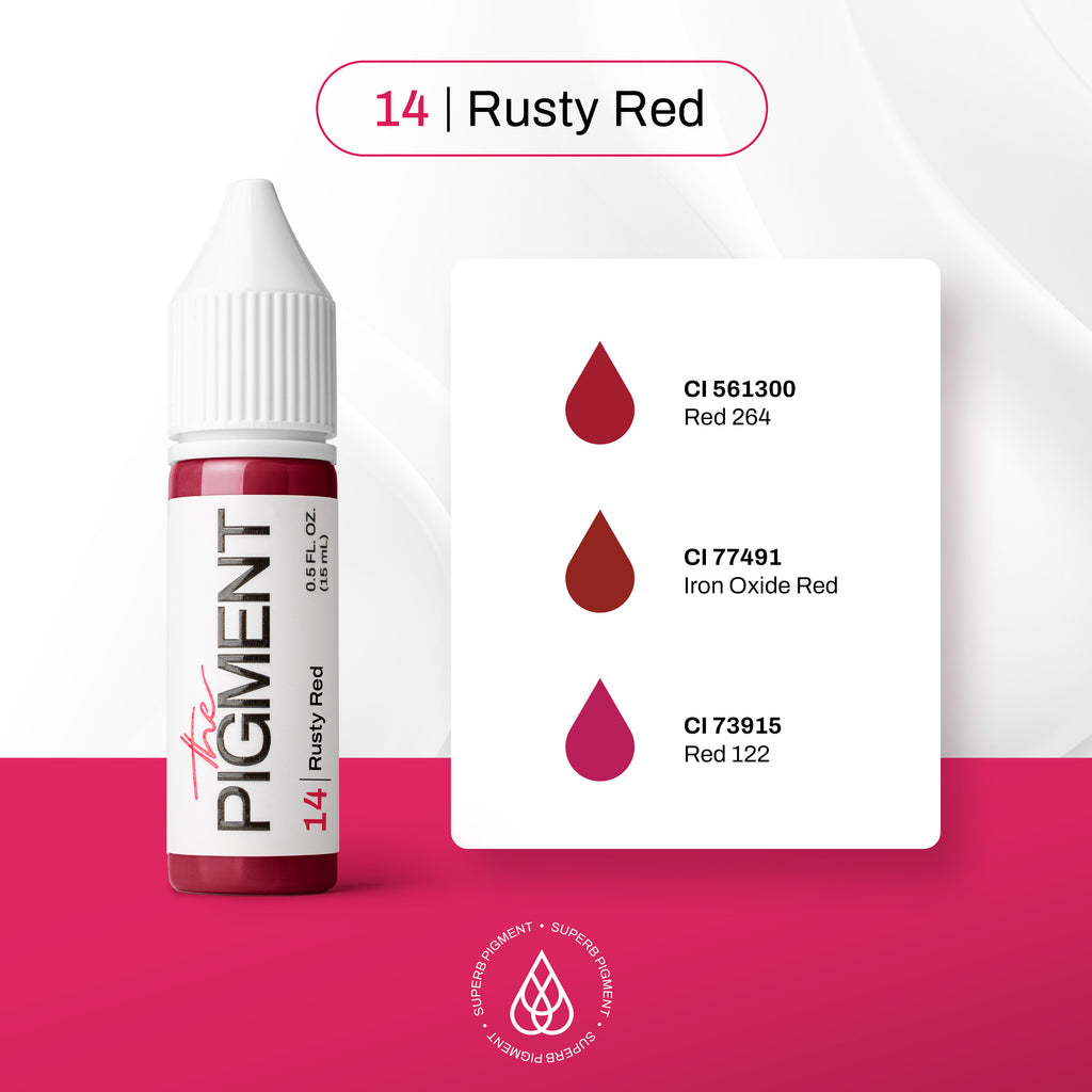 INCI pigmento PMU The Pigment 14 Rusty Red CI 561300 Red 264 CI 77491 Iron Oxide Red CI 73915 Red 122 composición para labios