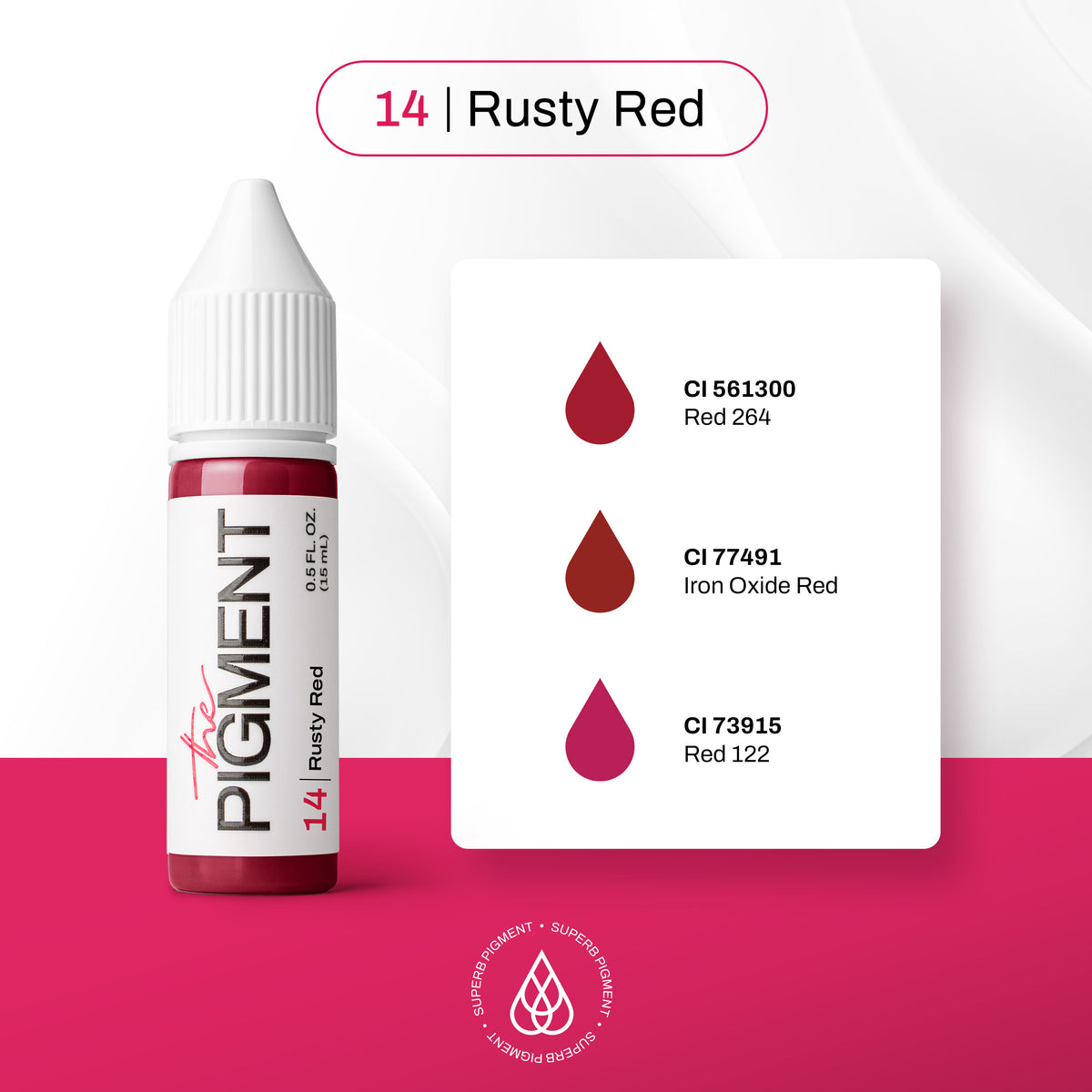 INCI pigmento PMU The Pigment 14 Rusty Red CI 561300 Red 264 CI 77491 Iron Oxide Red CI 73915 Red 122 composición para labios