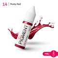 Textura pigmento PMU labios Rusty Red 14 rojo ladrillo cálido efecto lipstick alta saturación