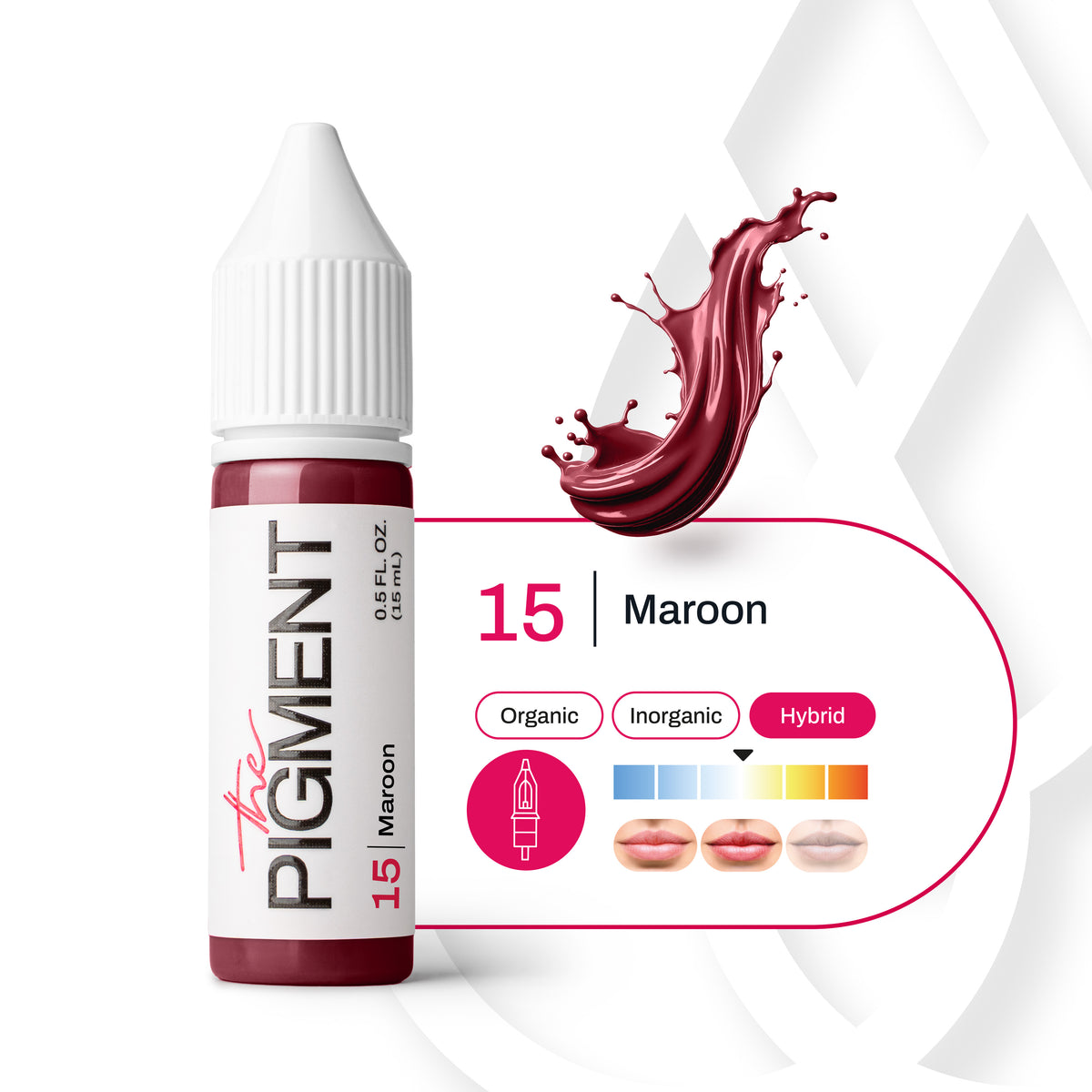 Pigmento PMU para labios The Pigment 15 Maroon, fórmula híbrida, subtono borgoña, temperatura neutra a fría, guía de elección profesional