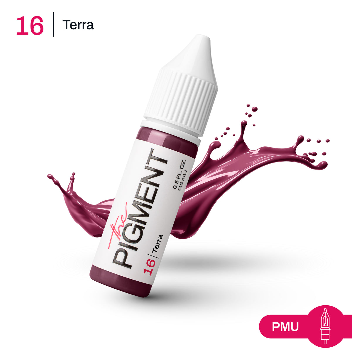 Textura y swatch pigmento PMU labios The Pigment 16 Terra nude cálido beige rosado acabado natural ideal para lip blush suave