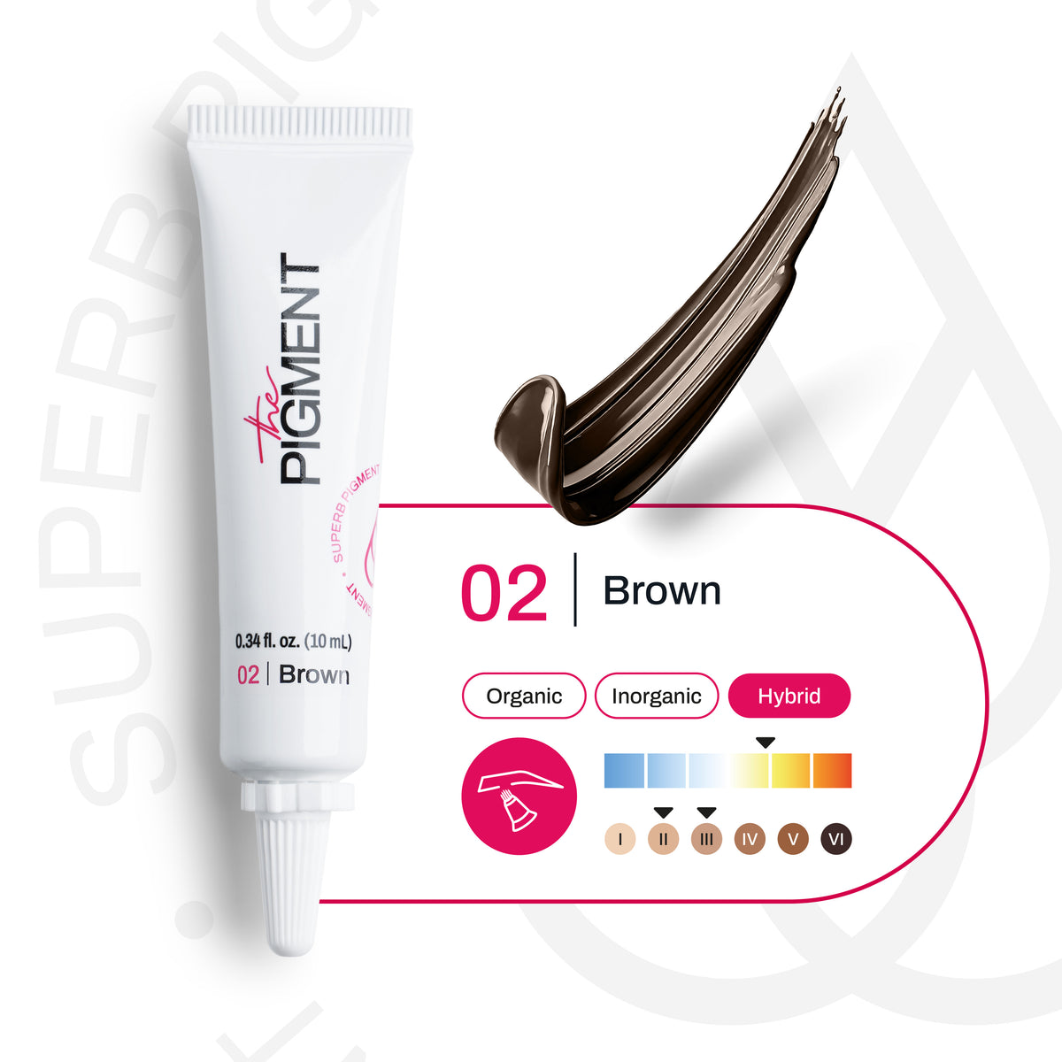 Pigmento PMU cejas Brown 2 fórmula híbrida subtono neutro equilibrado escala de temperatura marrón para microblading