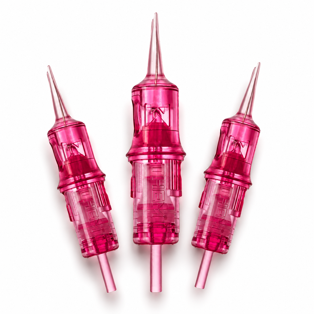 Cartuchos PMU THEM Serie Rosa 1RLLT en 0,27, 0,30 y 0,33 mm para blending, sombreado y técnicas de micropigmentación