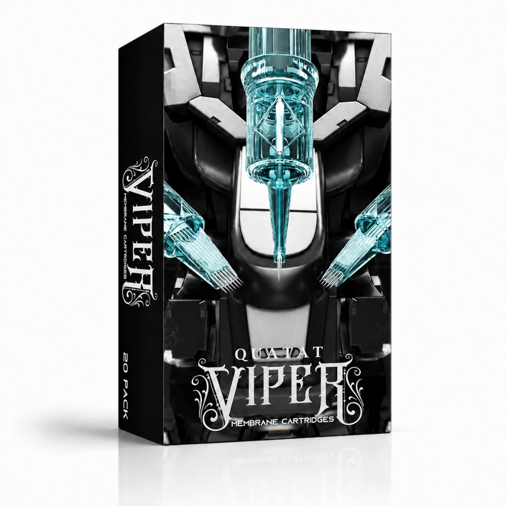 Packaging Viper Premium VP con 20 cartuchos PMU para micropigmentación profesional en diferentes configuraciones de agujas