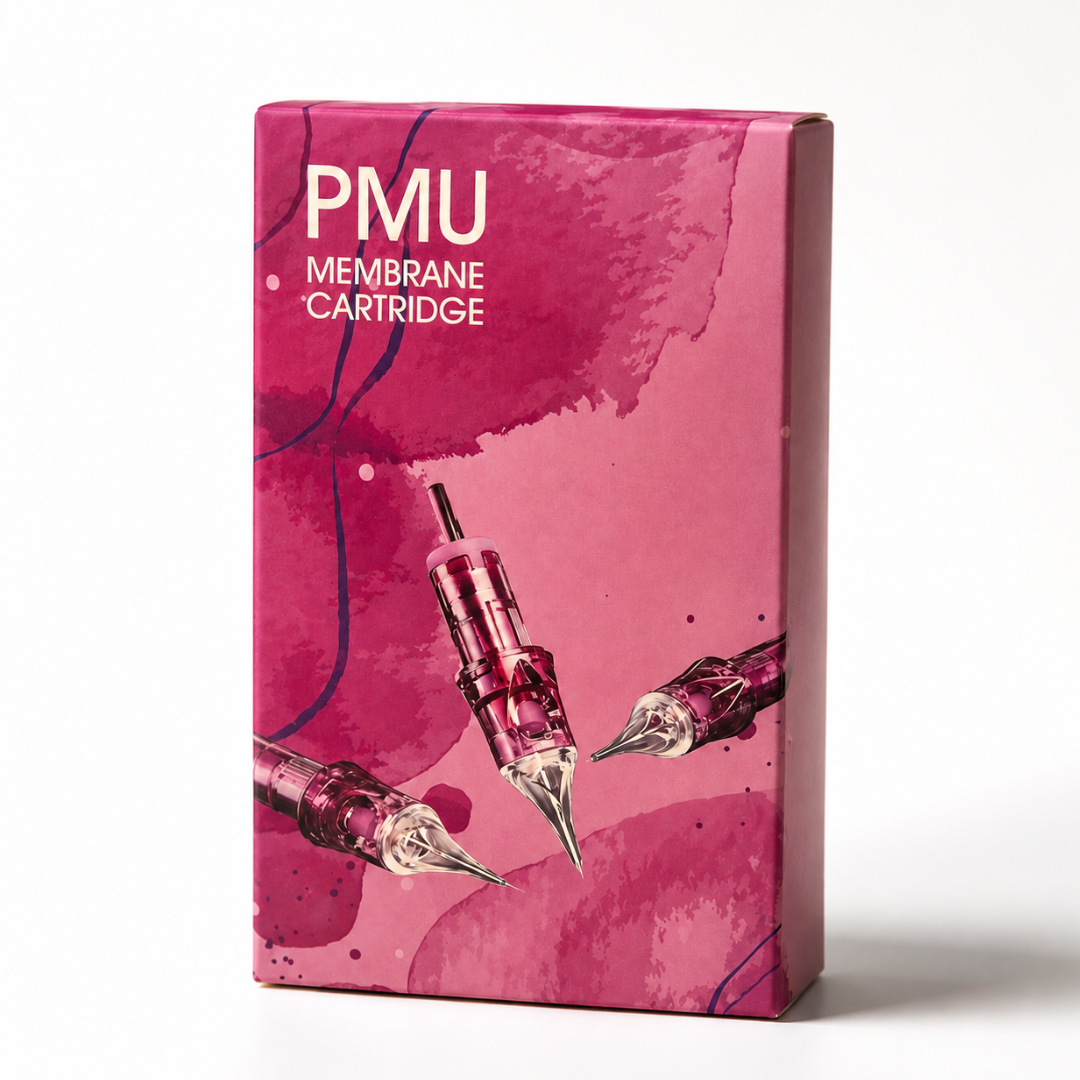 Packaging de cartuchos PMU Viper Purple Clear Tip con sistema de membrana para micropigmentación profesional