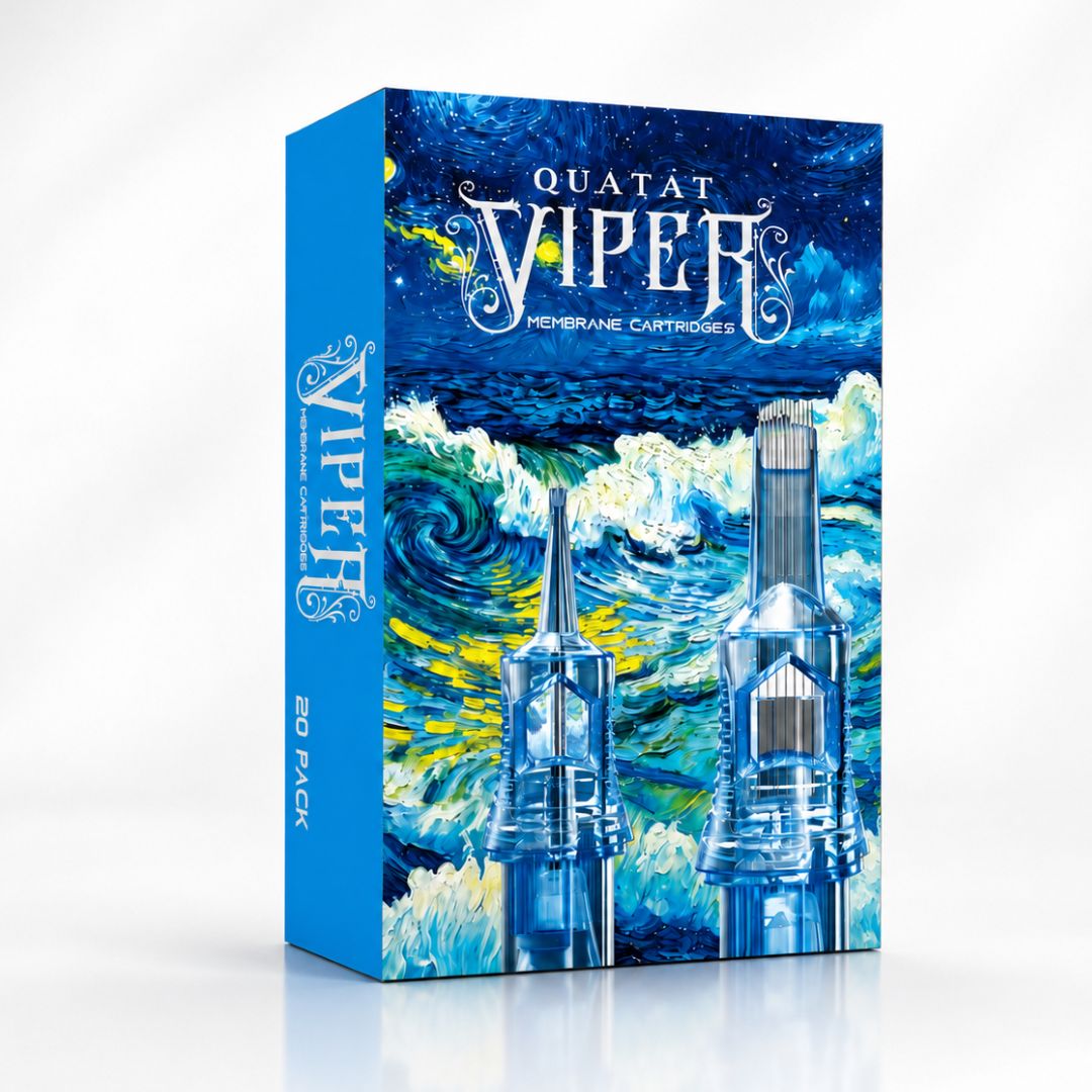 Packaging Viper Van Gogh VL de cartuchos PMU Magnum para micropigmentación profesional en caja de 20 unidades