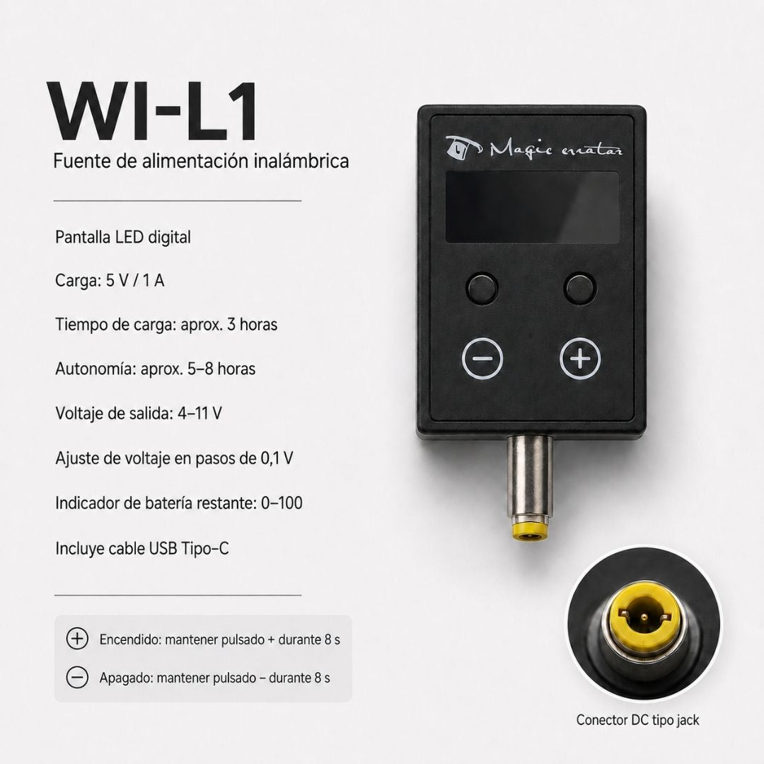 Alimentación wireless WI-L1 con pantalla LED, USB-C y ajuste de voltaje