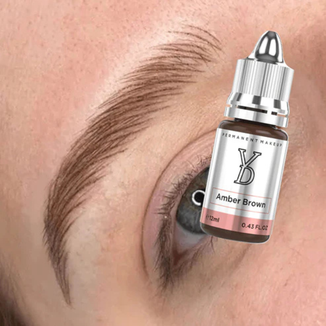 Resultado natural de cejas con pigmento PMU YDPMU Amber Brown 12 ml marrón cálido dorado para pieles de subtono cálido