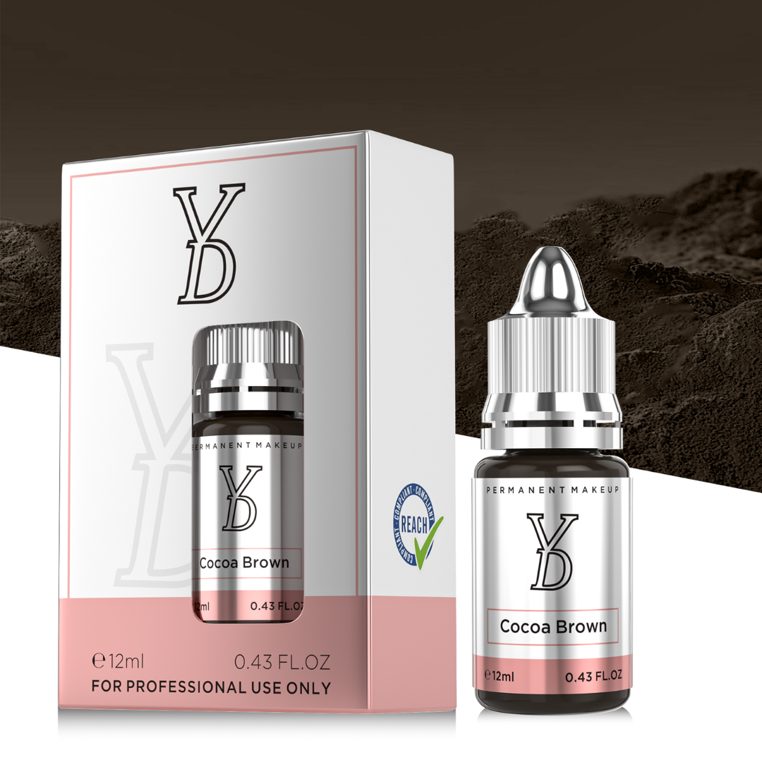 Pigmento PMU para cejas YDPMU Cocoa Brown 12 ml con frasco y packaging original REACH para uso profesional