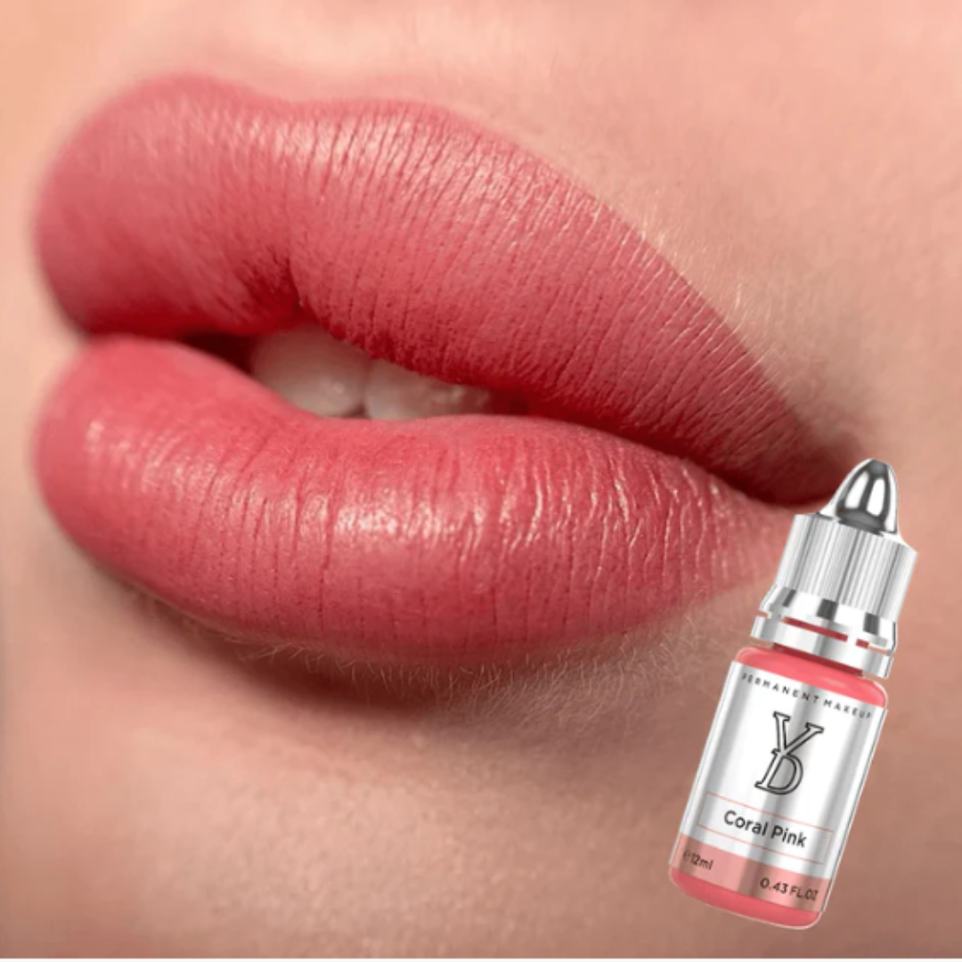Resultado visual de lip blush con YDPMU Coral Pink, pigmento PMU rosa coral cálido para labios luminosos y naturales