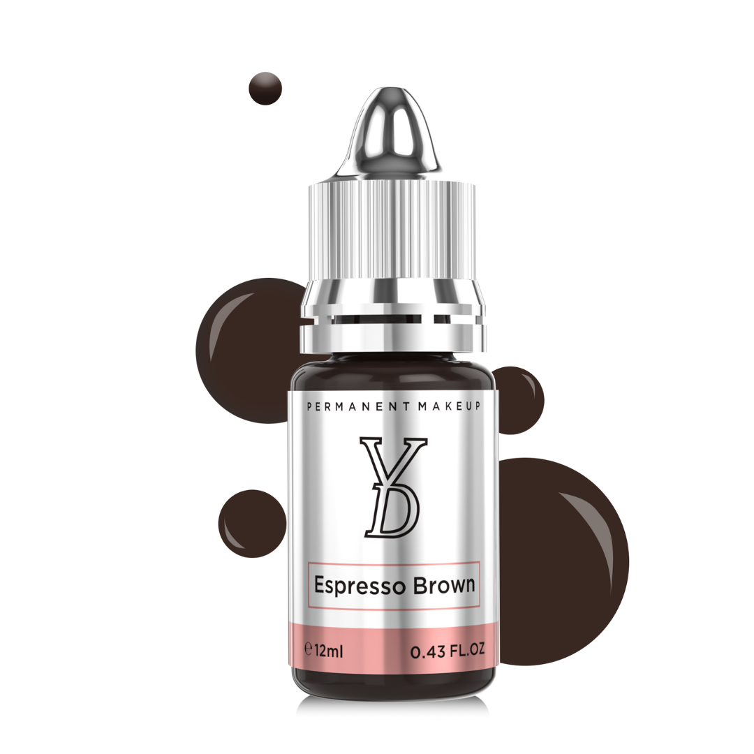 Frasco YDPMU Espresso Brown pigmento PMU híbrido para cejas tono marrón oscuro profundo ideal para Powder Brows y cejas definidas