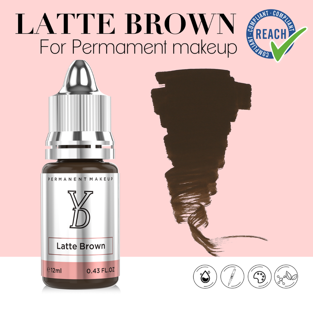 Textura y swatch del pigmento YDPMU Latte Brown 12 ml marron neutro suave para Powder Brows y Ombre Brows