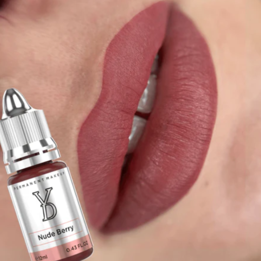 Resultado de lip blush con pigmento PMU YDPMU Nude Berry rosa nude berry malva para labios naturales, elegantes y definidos