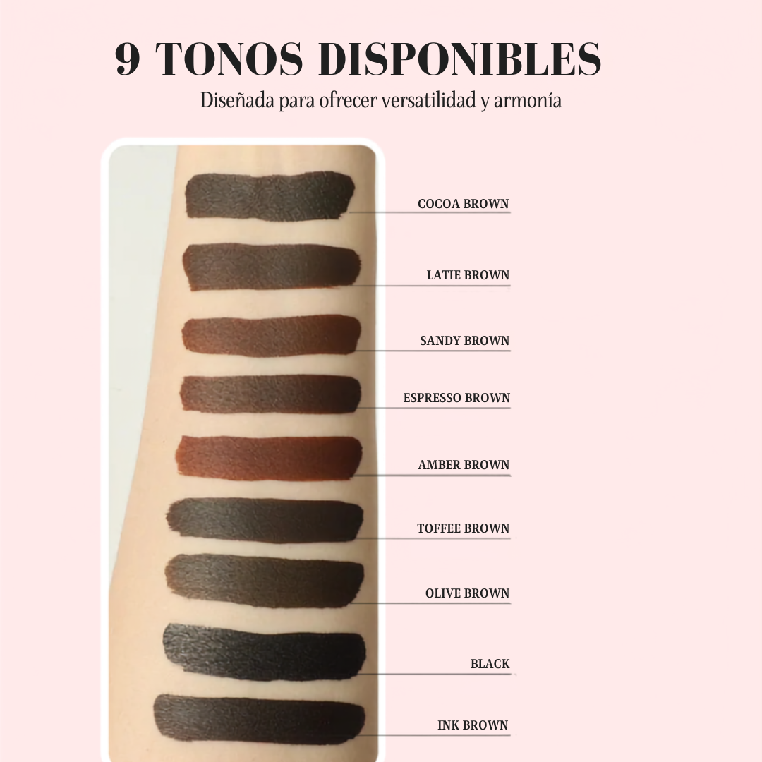 Carta de colores YDPMU con nueve tonos y muestra Black negro para eyeliner junto a pigmentos marrones profesionales