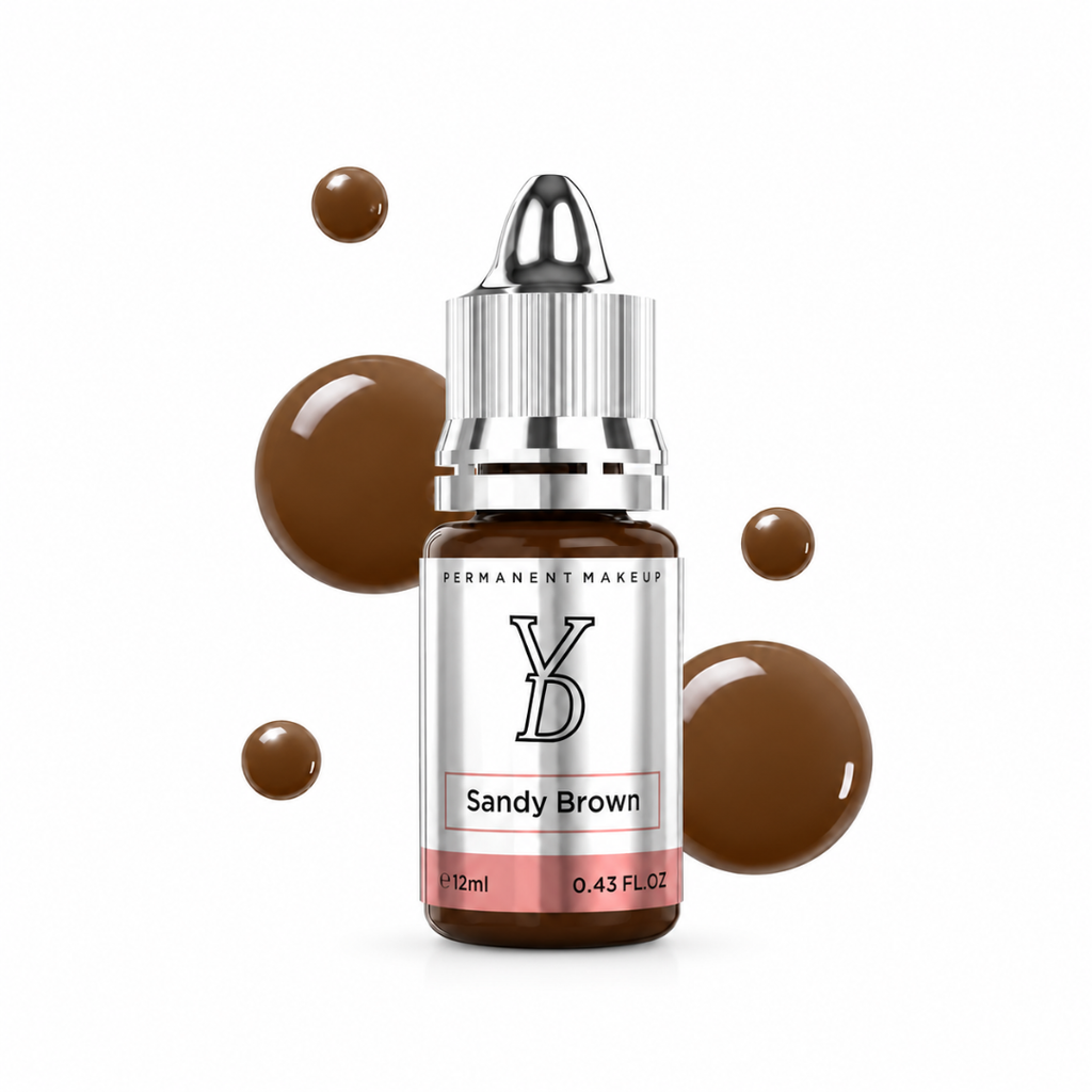Frasco de pigmento híbrido YDPMU Sandy Brown 12 ml con muestras de color marrón beige arena claro para cejas