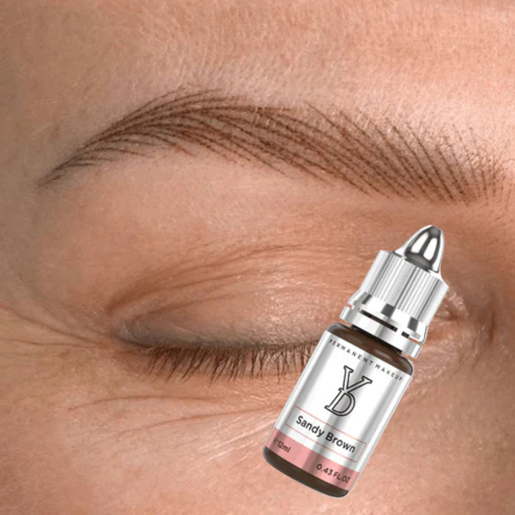 Resultado natural de cejas pelo a pelo con pigmento PMU YDPMU Sandy Brown 12 ml marrón beige arena claro