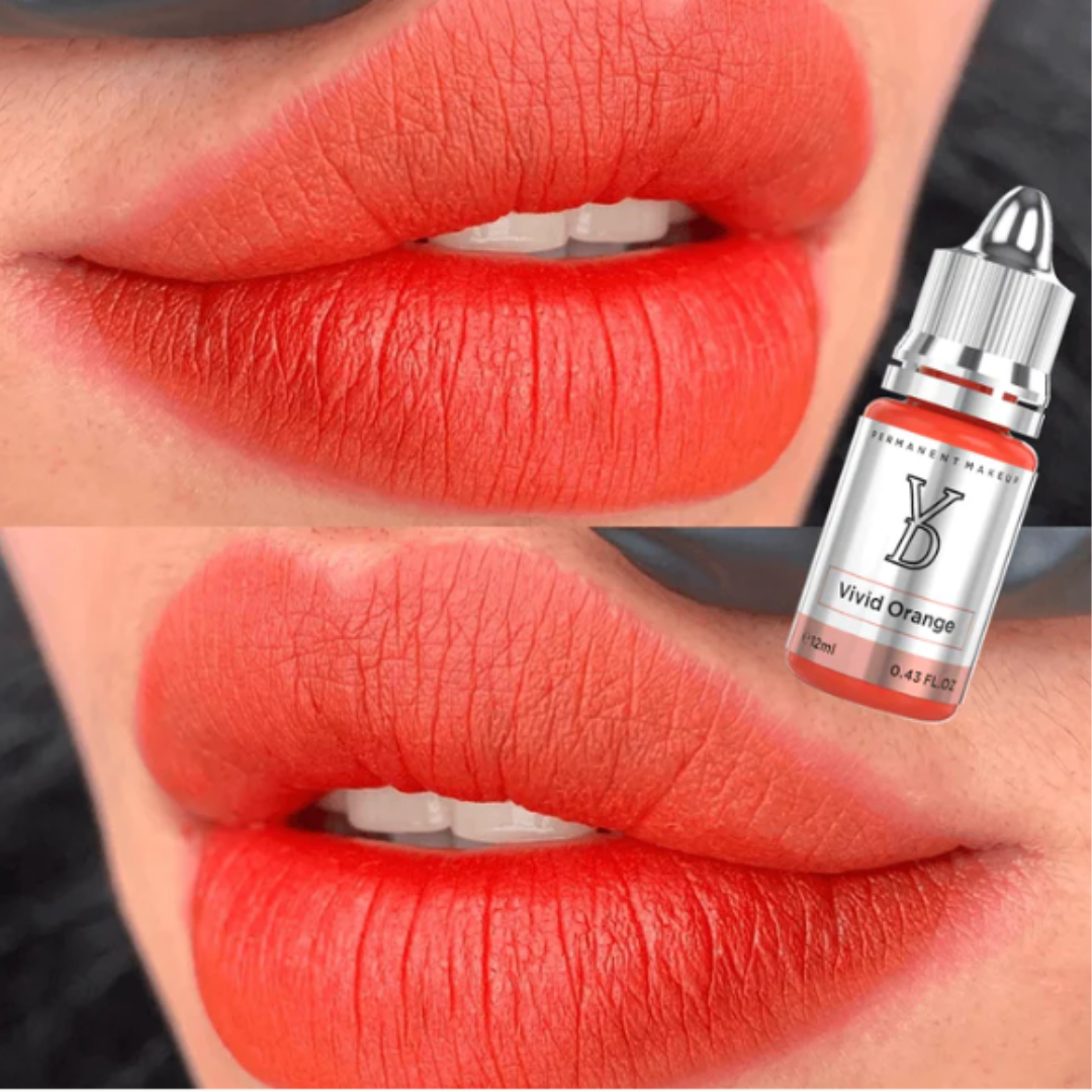 Resultado en labios con pigmento PMU YDPMU Vivid Orange 12 ml de tonalidad naranja pura e intensa